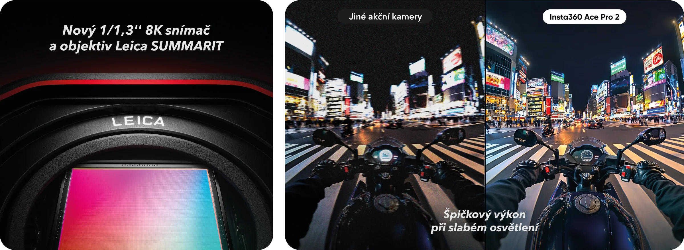 Insta360 Ace Pro 2 Motocyklový balíček má špičkový výkon i při slabém osvětlení